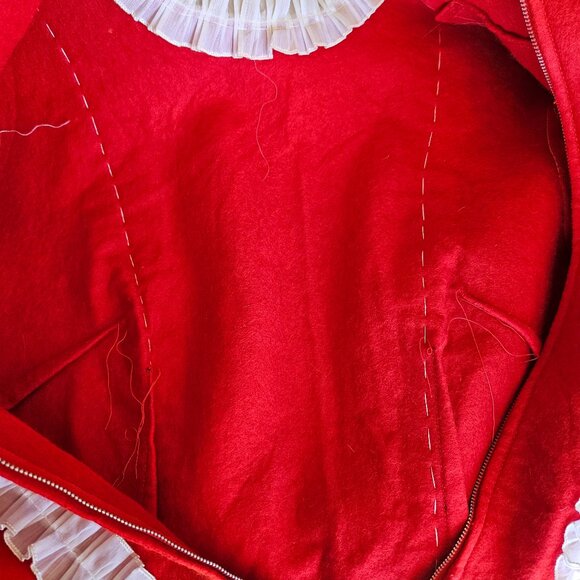 Vintage 40s 50s Red White Wool Felt Cheerleader Maid Costume Mini Dress S/M - Picture 13 of 13